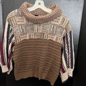 Urban Renewal Brown and Cream Cowl Neck Sweater with Geometric Patterns